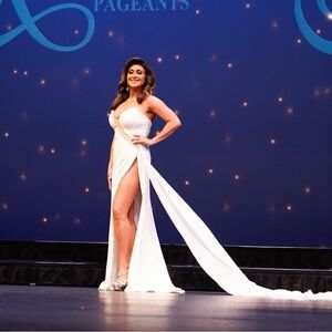 Sherri Hill White One Shoulder Dress with Silver Accents